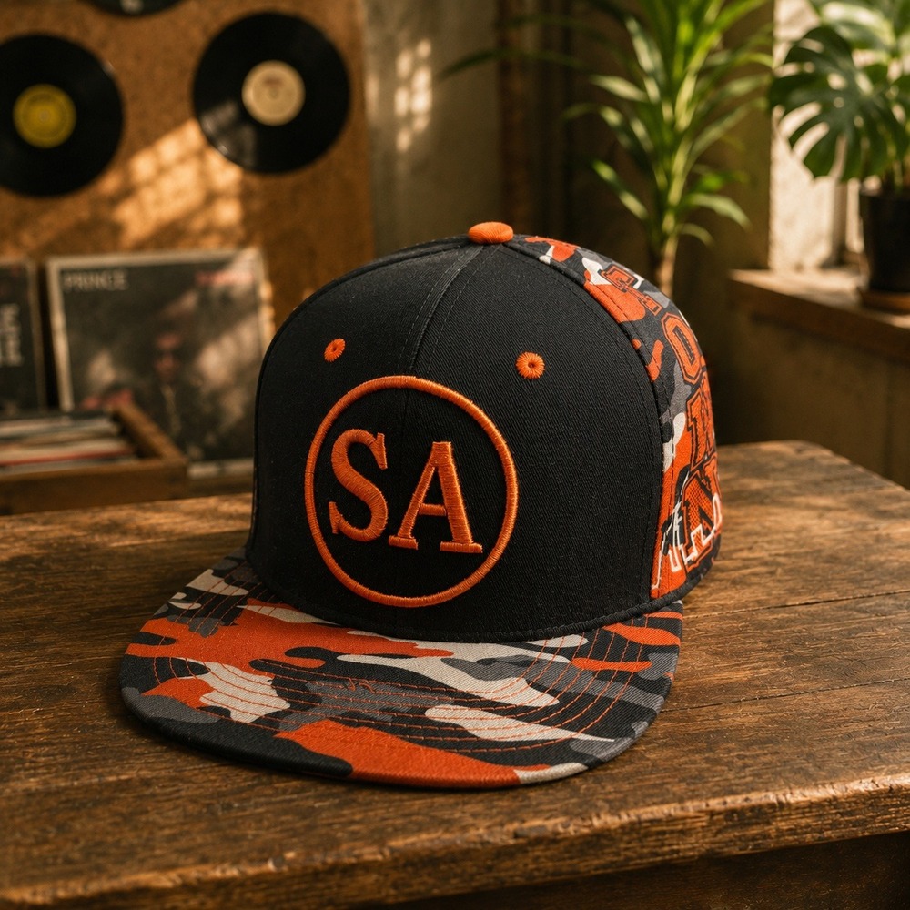 Pit Bull San Antonio SA Snapback Hat Black Orange Camo Flat Brim Cap OSFA